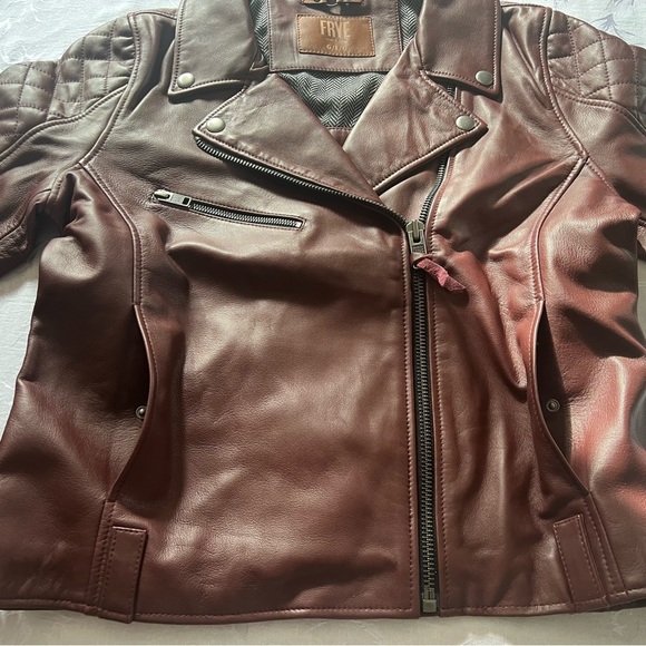 Frye women’s LEATHER BIKER JACKET - Picture 3 of 16